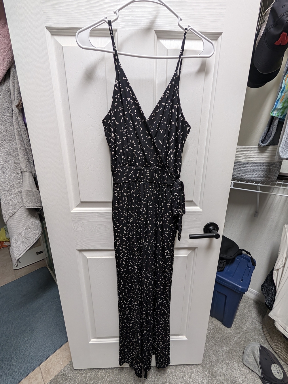 Kaileigh Black Printed Wrap Jumpsuit with White Confetti Dot